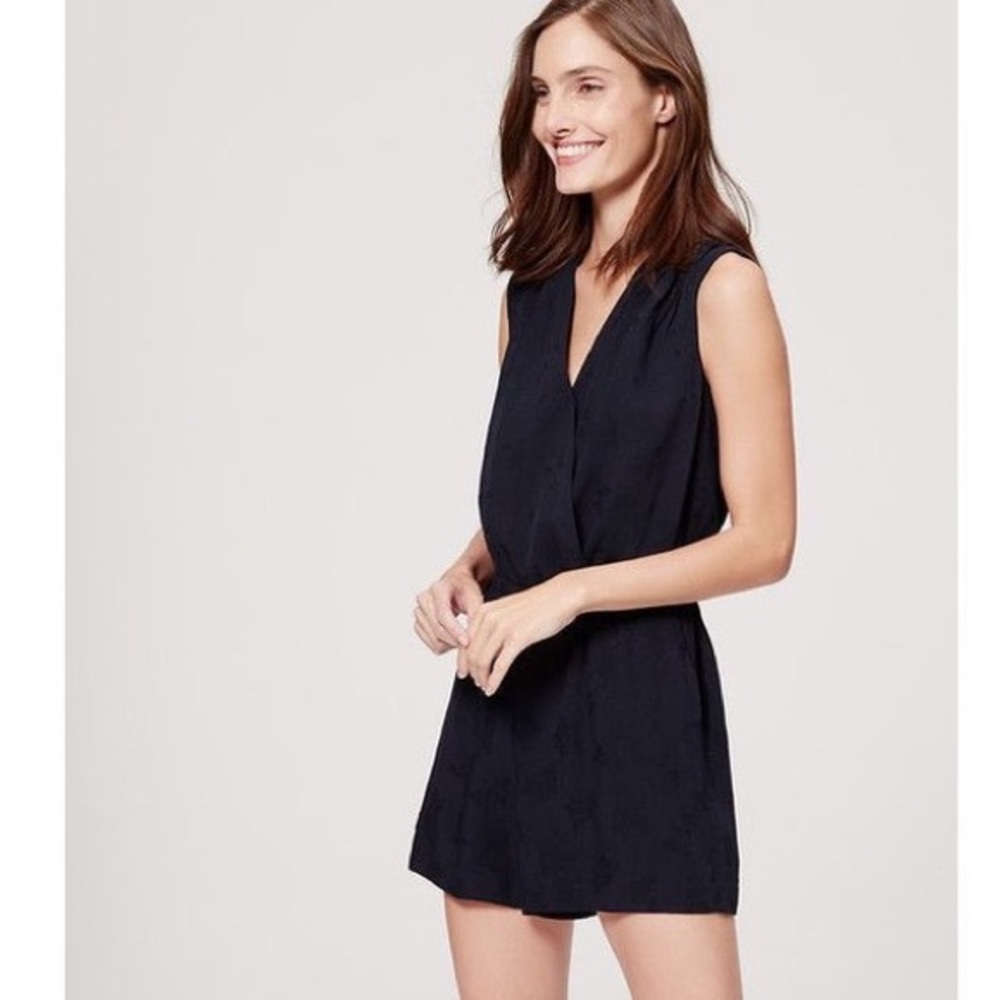 Loft Navy Romper with pockets and tie back